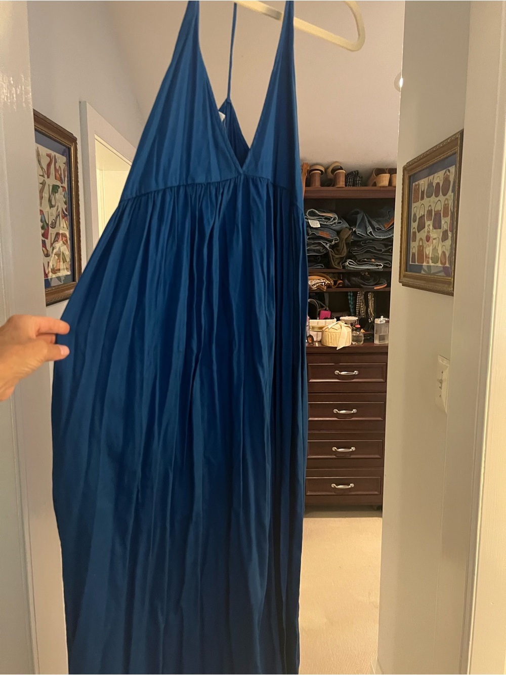 LACAUSA Deep Blue Gathered Maxi Dress